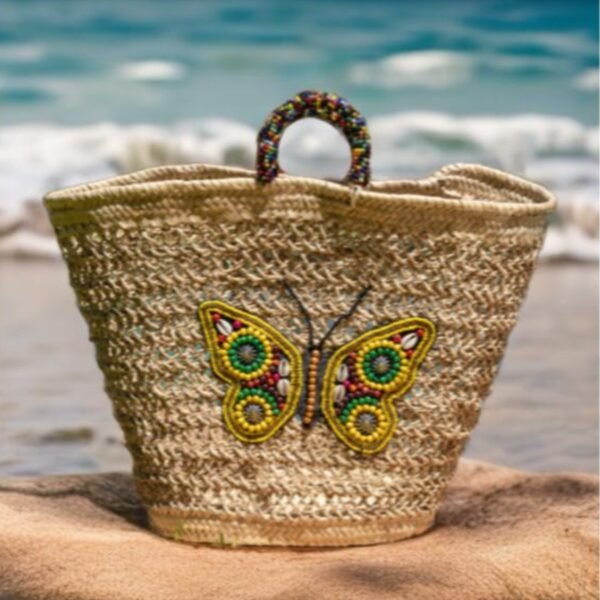 Straw tote yellow Butterfly