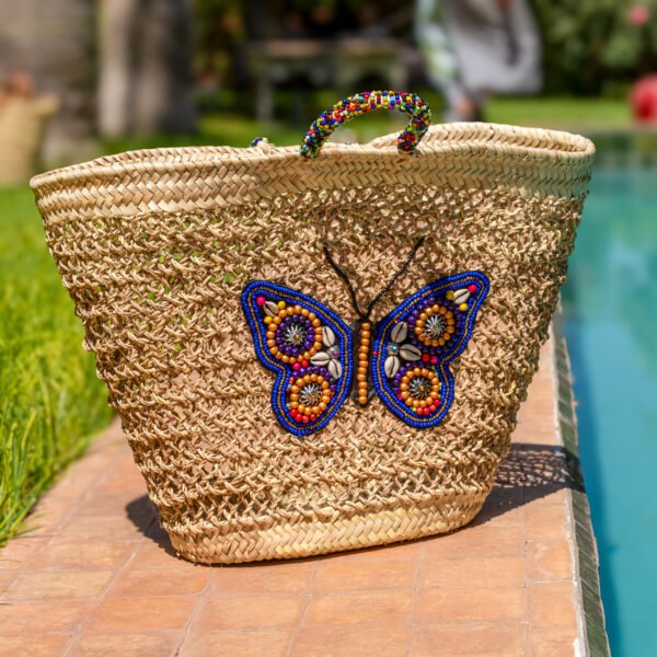 Straw tote blue Butterfly
