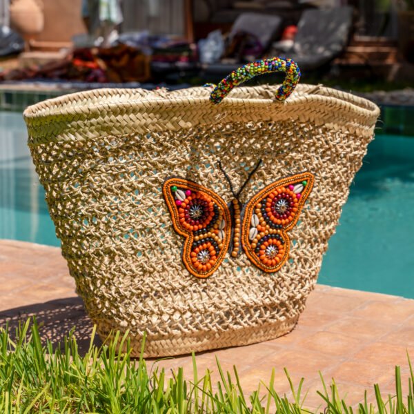 Straw tote orange Butterfly