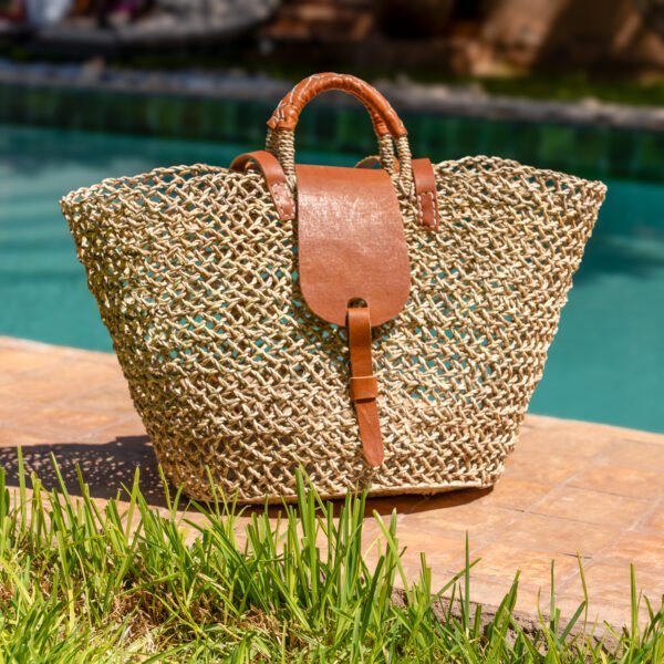 Straw tote large Straps Camel