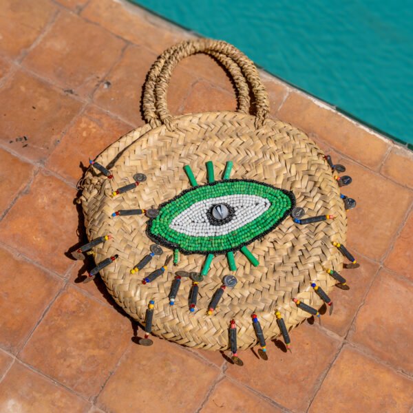 Sac rond evil eye blanc vert
