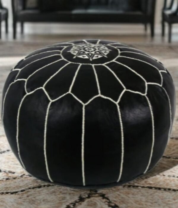 Handcrafted Moroccan Leather Pouf – Blackand white