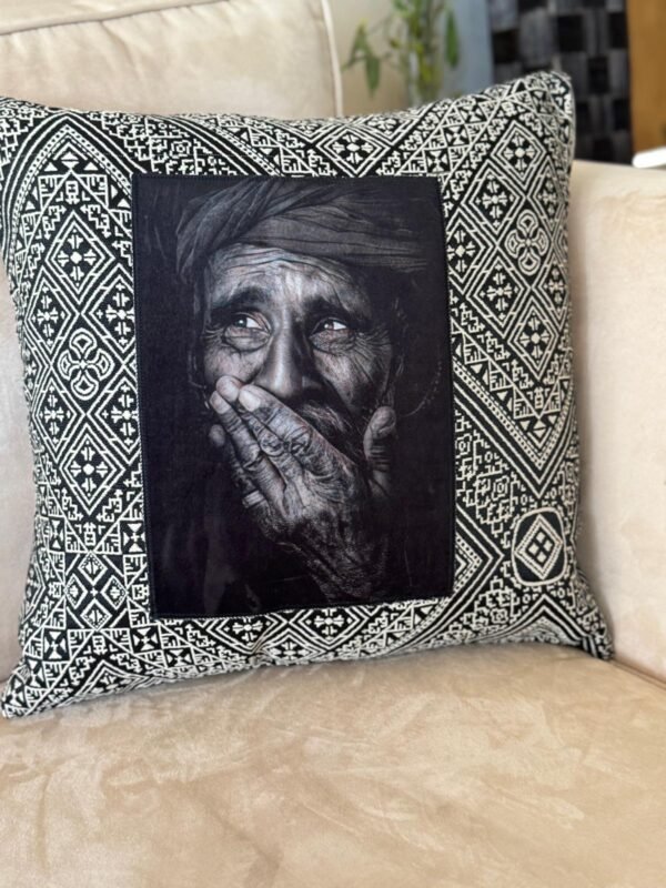 Black & White Cushion – Thoughtful Man